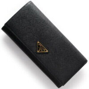 Prada SAFFIANO Triangle Long Wallet Triangular Logo Plate Black